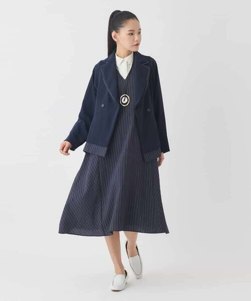 HIROKO BIS GRANDE / ヒロコビス グランデ テーラードジャケット | 【大きいサイズ】無地×ストライプレイヤード風ジャケット | 詳細6
