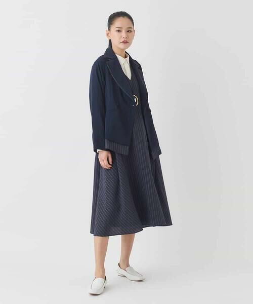 HIROKO BIS GRANDE / ヒロコビス グランデ テーラードジャケット | 【大きいサイズ】無地×ストライプレイヤード風ジャケット | 詳細7