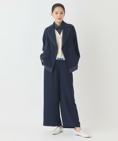 HIROKO BIS GRANDE / ヒロコビス グランデ テーラードジャケット | 【大きいサイズ】無地×ストライプレイヤード風ジャケット | 詳細8