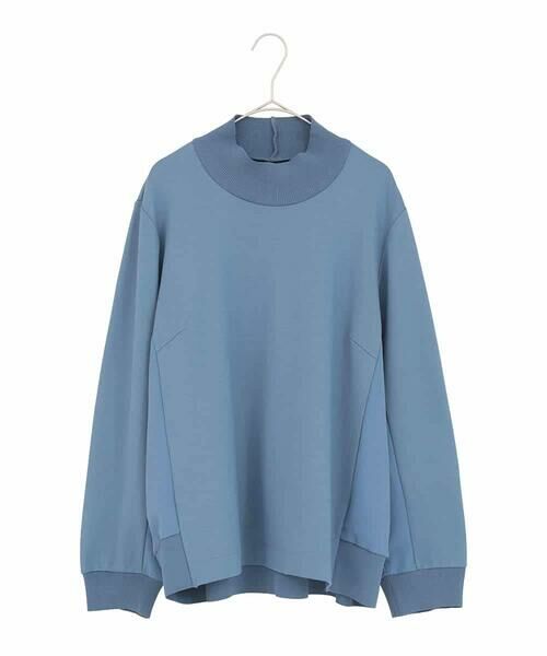 HIROKO BIS GRANDE / ヒロコビス グランデ カットソー | 【大きいサイズ】異素材切り替えハイネックプルオーバー（ブルー）