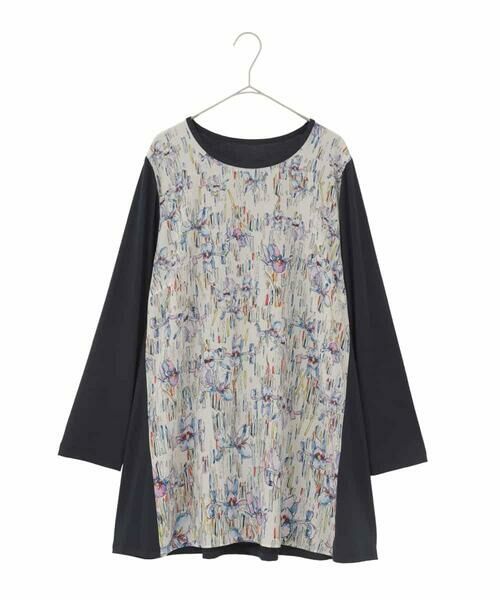 HIROKO BIS GRANDE / ヒロコビス グランデ チュニック | 【大きいサイズ】アイリスフラワープリントチュニック（アイボリー）