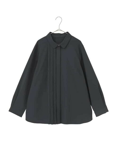 HIROKO BIS GRANDE / ヒロコビス グランデ シャツ・ブラウス | 【大きいサイズ】タックデザインタイプライターシャツ（ネイビー）