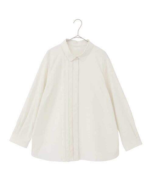 HIROKO BIS GRANDE / ヒロコビス グランデ シャツ・ブラウス | 【大きいサイズ】タックデザインタイプライターシャツ（ホワイト）