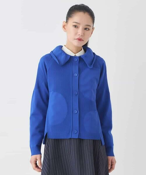 HIROKO BIS GRANDE / ヒロコビス グランデ ニット・セーター | 【大きいサイズ】ドットジャガードペプラムニットカーディガン（ブルー）