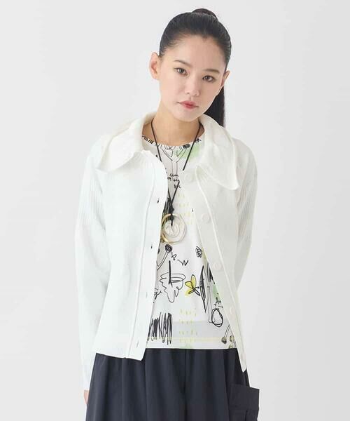 HIROKO BIS GRANDE / ヒロコビス グランデ ニット・セーター | 【大きいサイズ】ドットジャガードペプラムニットカーディガン（ホワイト）