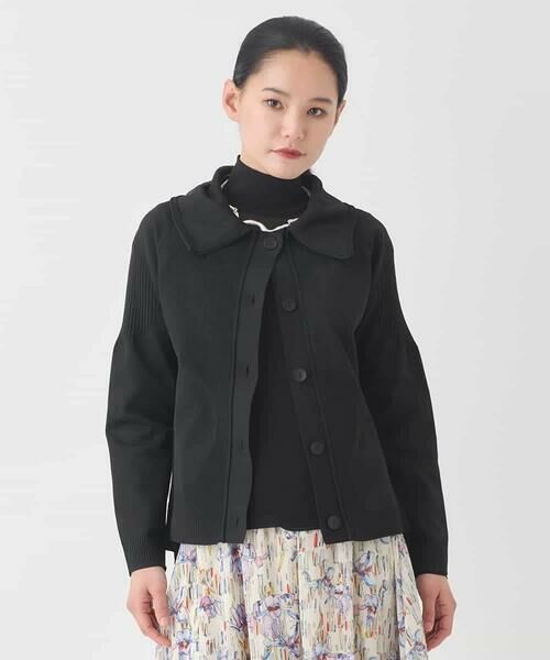 HIROKO BIS GRANDE / ヒロコビス グランデ ニット・セーター | 【大きいサイズ】ドットジャガードペプラムニットカーディガン（ブラック）