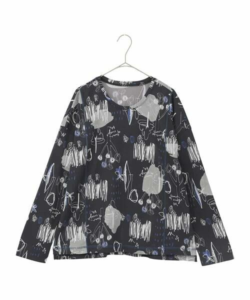 HIROKO BIS GRANDE / ヒロコビス グランデ カットソー | 【大きいサイズ】アートプリントカットソー（ネイビー）