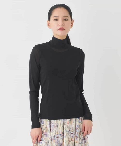 HIROKO BIS GRANDE / ヒロコビス グランデ カットソー | 【大きいサイズ】シアーハイネックカットソー（ブラック）