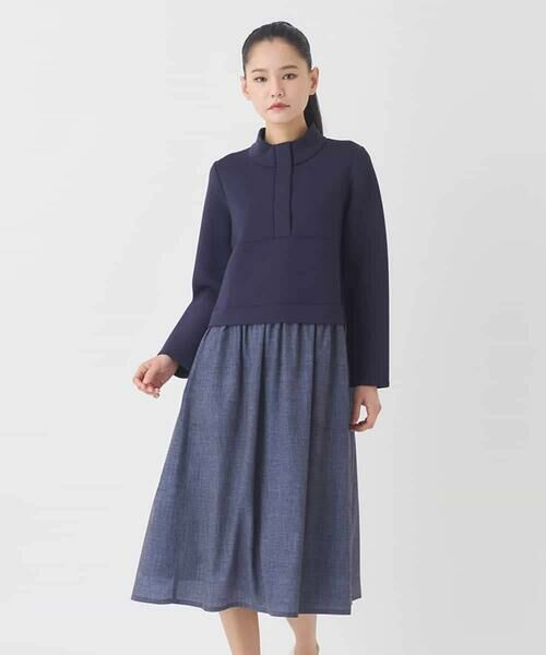 HIROKO BIS GRANDE / ヒロコビス グランデ ロング・マキシ丈ワンピース | 【大きいサイズ】異素材MIXジャージーワンピース | 詳細8