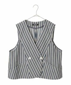 HIROKO BIS GRANDE / ヒロコビス グランデ ベスト | 【大きいサイズ】ストライプショートジレ