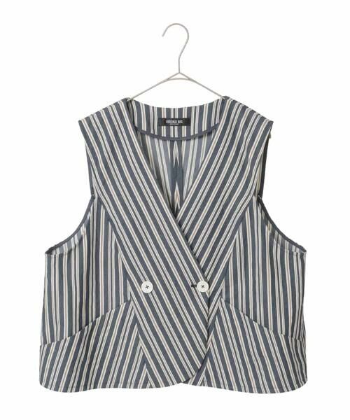 HIROKO BIS GRANDE / ヒロコビス グランデ ベスト | 【大きいサイズ】ストライプショートジレ（ネイビー）