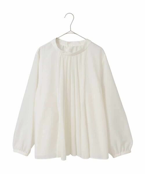 HIROKO BIS GRANDE / ヒロコビス グランデ シャツ・ブラウス | 【大きいサイズ】スタンドカラーかまぼこプリーツブラウス（アイボリー）