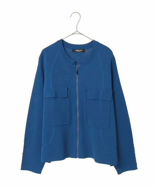 HIROKO BIS GRANDE / ヒロコビス グランデ カーディガン・ボレロ | 【大きいサイズ】ステッチアクセントミラノリブカーディガン（ブルー）