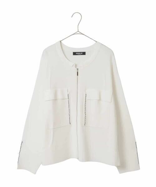 HIROKO BIS GRANDE / ヒロコビス グランデ カーディガン・ボレロ | 【大きいサイズ】ステッチアクセントミラノリブカーディガン（ホワイト）