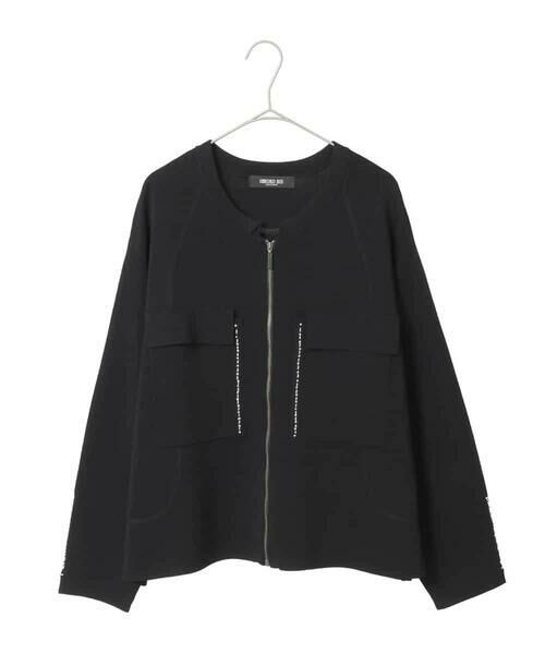 HIROKO BIS GRANDE / ヒロコビス グランデ カーディガン・ボレロ | 【大きいサイズ】ステッチアクセントミラノリブカーディガン（ブラック）