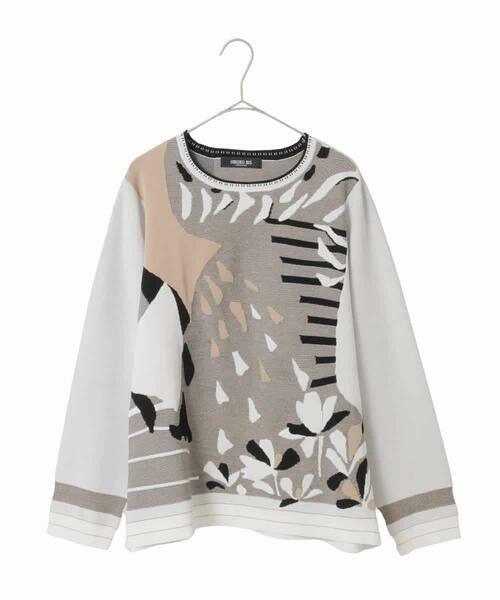 HIROKO BIS GRANDE / ヒロコビス グランデ ニット・セーター | 【大きいサイズ】アーティスティックジャガードニットプルオーバー（ベージュ）