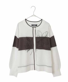 HIROKO BIS GRANDE / ヒロコビス グランデ カーディガン・ボレロ | 【大きいサイズ】花刺繍ブロッキングデザインカーディガン