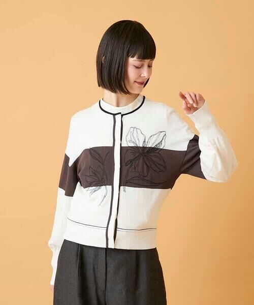 HIROKO BIS GRANDE / ヒロコビス グランデ カーディガン・ボレロ | 【大きいサイズ】花刺繍ブロッキングデザインカーディガン | 詳細10