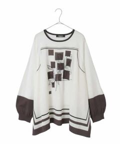 HIROKO BIS GRANDE / ヒロコビス グランデ カットソー | 【大きいサイズ】花刺繍フレーム配色デザインプルオーバー