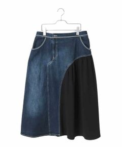 HIROKO BIS GRANDE / ヒロコビス グランデ ロング・マキシ丈スカート | 【大きいサイズ】異素材ジョイントリメイク風デニムスカート