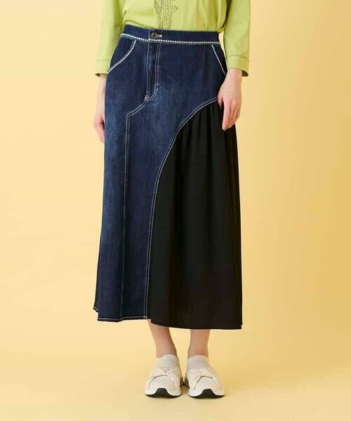 HIROKO BIS GRANDE / ヒロコビス グランデ ロング・マキシ丈スカート | 【大きいサイズ】異素材ジョイントリメイク風デニムスカート | 詳細6