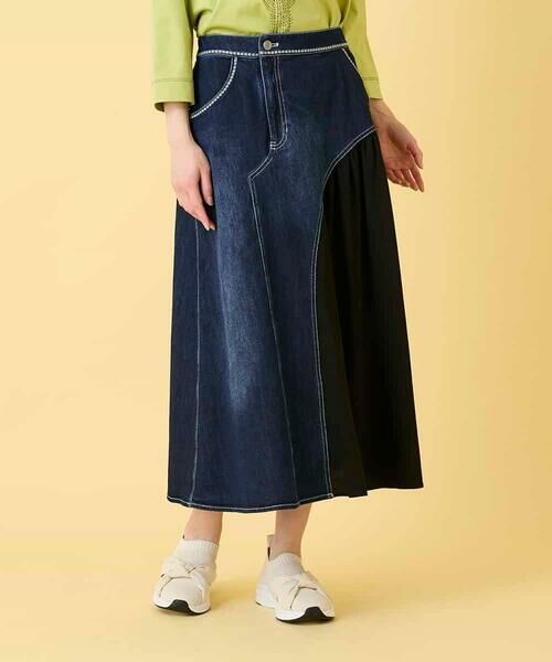 HIROKO BIS GRANDE / ヒロコビス グランデ ロング・マキシ丈スカート | 【大きいサイズ】異素材ジョイントリメイク風デニムスカート | 詳細9