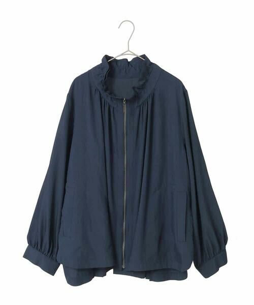 HIROKO BIS GRANDE / ヒロコビス グランデ その他アウター | 【大きいサイズ】ナチュラルワッシャーギャザーライトブルゾン（ネイビー）