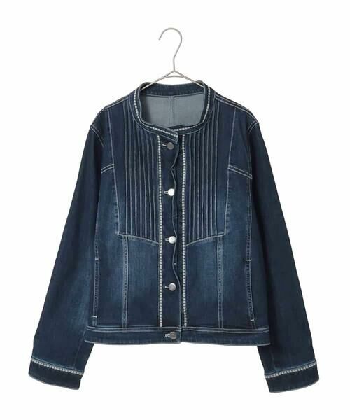 HIROKO BIS GRANDE / ヒロコビス グランデ セットアップ | 【大きいサイズ】ピンタックデニムジャケット（ネイビー）