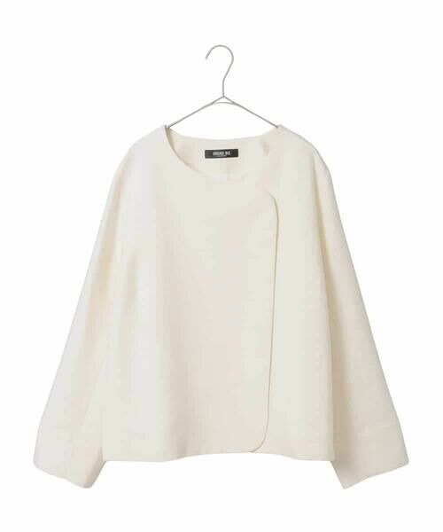 HIROKO BIS GRANDE / ヒロコビス グランデ ノーカラージャケット | 【大きいサイズ】ジャカードノーカラージャケット（アイボリー）