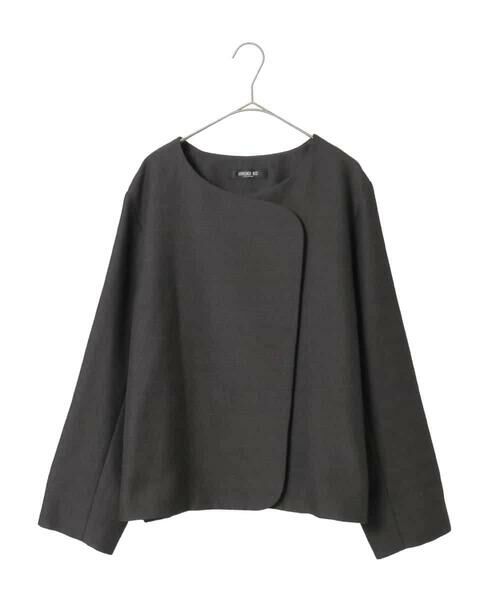 HIROKO BIS GRANDE / ヒロコビス グランデ ノーカラージャケット | 【大きいサイズ】ジャカードノーカラージャケット（ダークグレー）