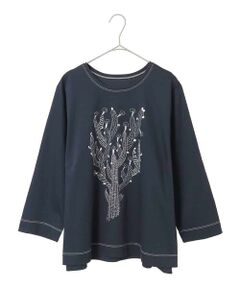 HIROKO BIS GRANDE / ヒロコビス グランデ カットソー | 【大きいサイズ】サボテン刺繍コットンTシャツ