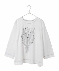 HIROKO BIS GRANDE / ヒロコビス グランデ カットソー | 【大きいサイズ】サボテン刺繍コットンTシャツ