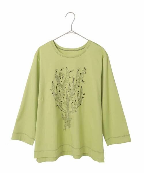 HIROKO BIS GRANDE / ヒロコビス グランデ カットソー | 【大きいサイズ】サボテン刺繍コットンTシャツ（イエロー）