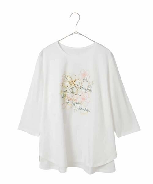 HIROKO BIS GRANDE / ヒロコビス グランデ カットソー | 【大きいサイズ】フローラルタイポTシャツ（ホワイト）