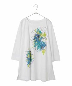 HIROKO BIS GRANDE / ヒロコビス グランデ チュニック | 【大きいサイズ】ドローイングフラワーチュニックカットソー