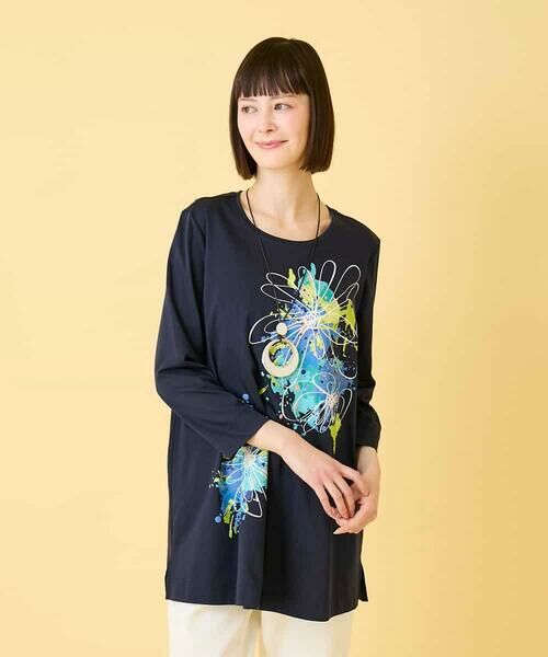 HIROKO BIS GRANDE / ヒロコビス グランデ チュニック | 【大きいサイズ】ドローイングフラワーチュニックカットソー | 詳細19