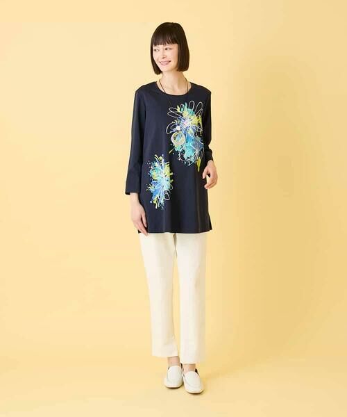 HIROKO BIS GRANDE / ヒロコビス グランデ チュニック | 【大きいサイズ】ドローイングフラワーチュニックカットソー | 詳細20