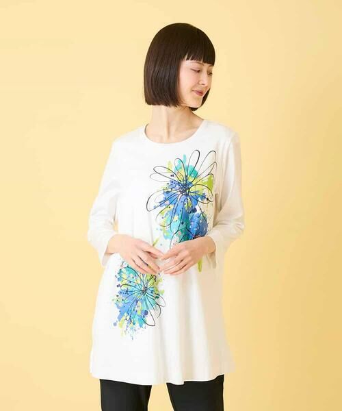 HIROKO BIS GRANDE / ヒロコビス グランデ チュニック | 【大きいサイズ】ドローイングフラワーチュニックカットソー | 詳細6