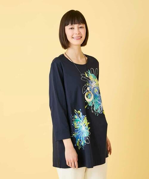 HIROKO BIS GRANDE / ヒロコビス グランデ チュニック | 【大きいサイズ】ドローイングフラワーチュニックカットソー | 詳細7