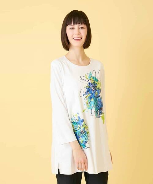 HIROKO BIS GRANDE / ヒロコビス グランデ チュニック | 【大きいサイズ】ドローイングフラワーチュニックカットソー | 詳細8