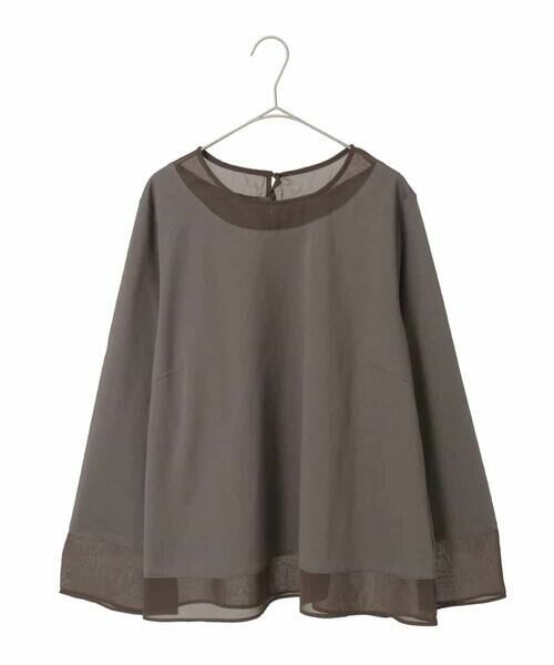 HIROKO BIS GRANDE / ヒロコビス グランデ カットソー | 【大きいサイズ】異素材ドッキングカットソー（ブラウン）