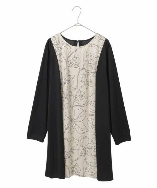 HIROKO BIS GRANDE / ヒロコビス グランデ ロング・マキシ丈スカート | 【大きいサイズ】ボタニカルモチーフ異素材チュニック（ブラック）