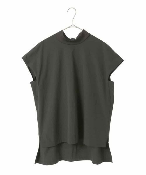 HIROKO BIS GRANDE / ヒロコビス グランデ カットソー | 【大きいサイズ】リブネックフレンチスリーブプルオーバー（カーキ）