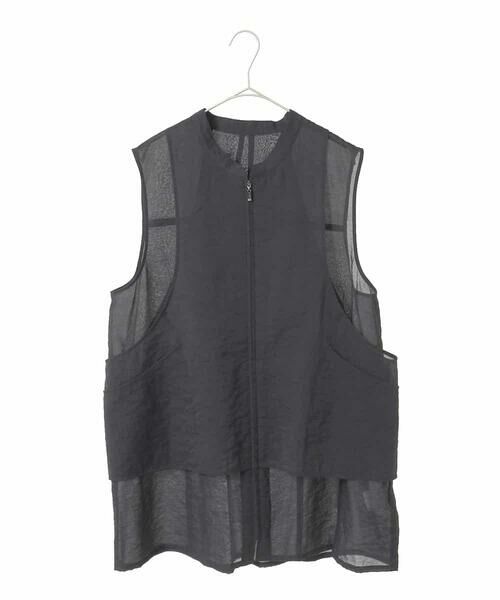 HIROKO BIS GRANDE / ヒロコビス グランデ ベスト | 【大きいサイズ】レイヤード風デザインジレ（ブラック）