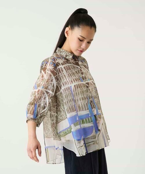 HIROKO BIS GRANDE / ヒロコビス グランデ シャツ・ブラウス | 【大きいサイズ】アートプリントオーガンジーブラウス | 詳細9