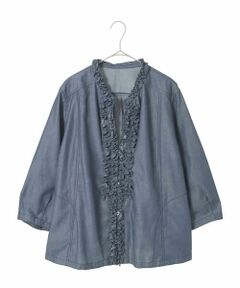 HIROKO BIS GRANDE / ヒロコビス グランデ シャツ・ブラウス | 【大きいサイズ】フリルアクセントダンガリーブラウス