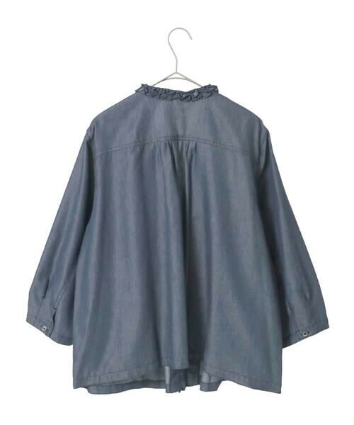 HIROKO BIS GRANDE / ヒロコビス グランデ シャツ・ブラウス | 【大きいサイズ】フリルアクセントダンガリーブラウス | 詳細1