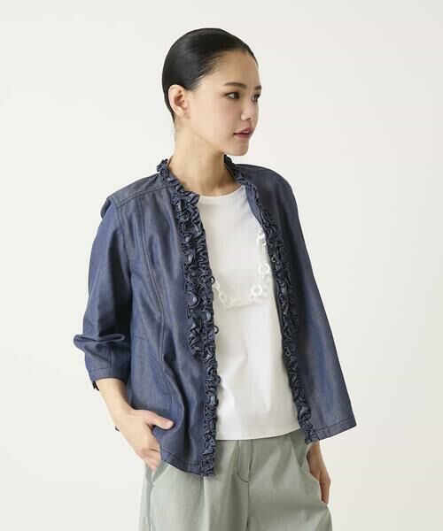 HIROKO BIS GRANDE / ヒロコビス グランデ シャツ・ブラウス | 【大きいサイズ】フリルアクセントダンガリーブラウス | 詳細12