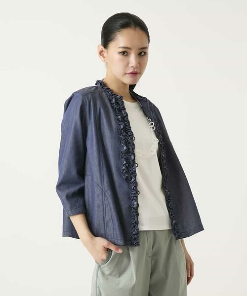 HIROKO BIS GRANDE / ヒロコビス グランデ シャツ・ブラウス | 【大きいサイズ】フリルアクセントダンガリーブラウス | 詳細13