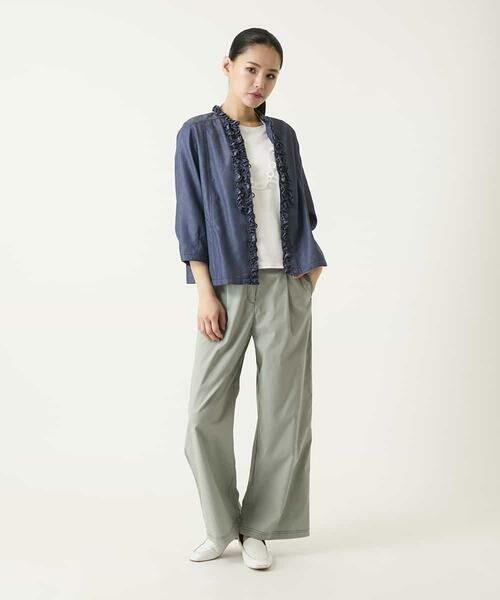 HIROKO BIS GRANDE / ヒロコビス グランデ シャツ・ブラウス | 【大きいサイズ】フリルアクセントダンガリーブラウス | 詳細14